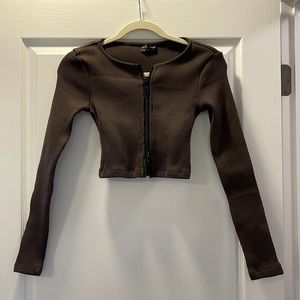 White Fox Brown Zipper Top